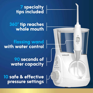 Waterpik Aquarius Water Flosser For Teeth Cleaning, Gums, Braces, Dental Care, Electric Power With 10 Settings, 7 Tips For Multiple Users And Needs, ADA Accepted, W