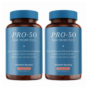 Vitamin Bounty Pro-50 Probiotic 50 Billion CFU - 13 Strain Supplement for Men & Women + Prebiotics - Digestive Health & Gut Support - Lactobacillus & Bifidobacterium - Delayed Release Capsules, 2 Pack
