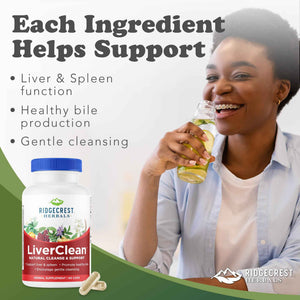 Ridgecrest Herbals LiverClean, Herbal Liver Support Supplement, Blessed Thistle, Dandelion, Detox, Cleanse Support, Healthy Bile (60 Caps, 30 Serv)