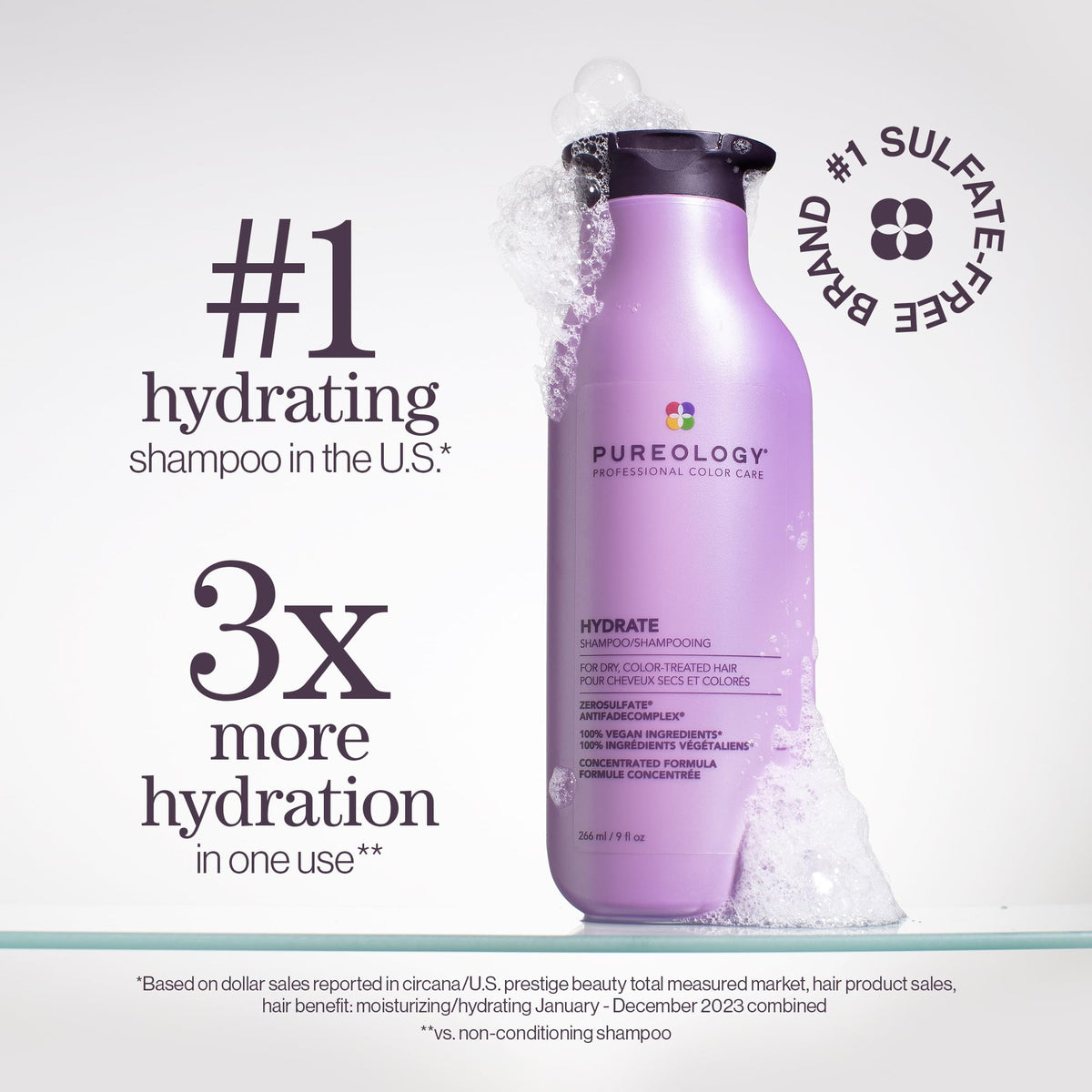 Pureology Hydrate Shampoo - For Dry or Color Treated Hair, Moisturizing Shampoo For Hydration & Softness, Protects Color Vibrancy