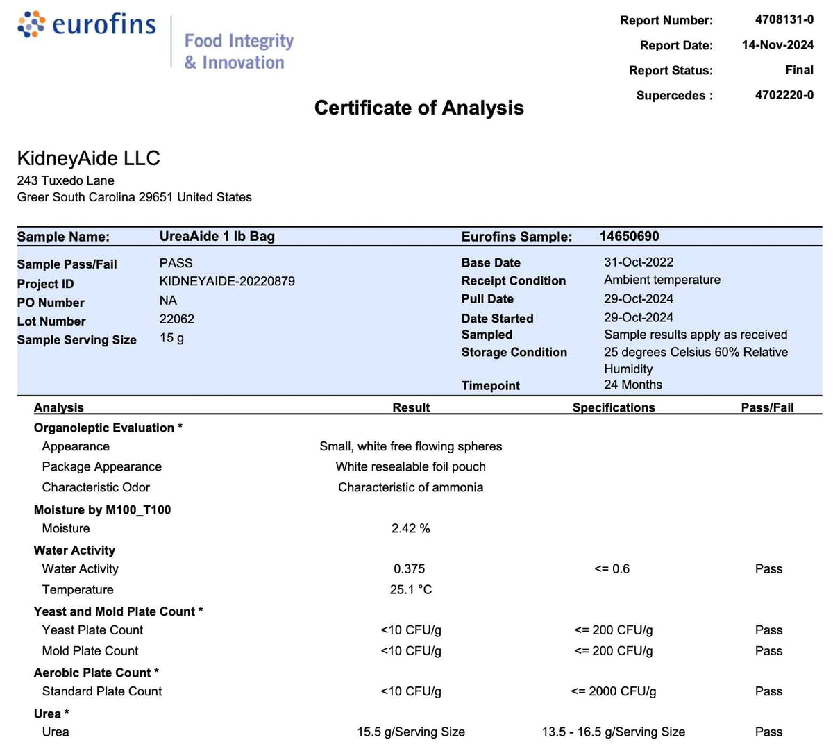 UreaAide Unflavored Urea Powder for Low Sodium 30 Servings Oral Urea Powder for Hyponatremia-Single Ingredient 100% Medical Grade Urea with 15 gram Dose Scoop