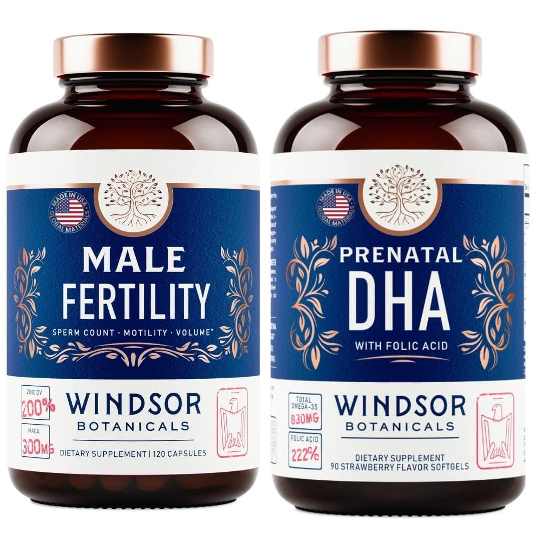 WINDSOR BOTANICALS Male Fertility Supplement and DHA with Folic Acid Prenatal Bundle