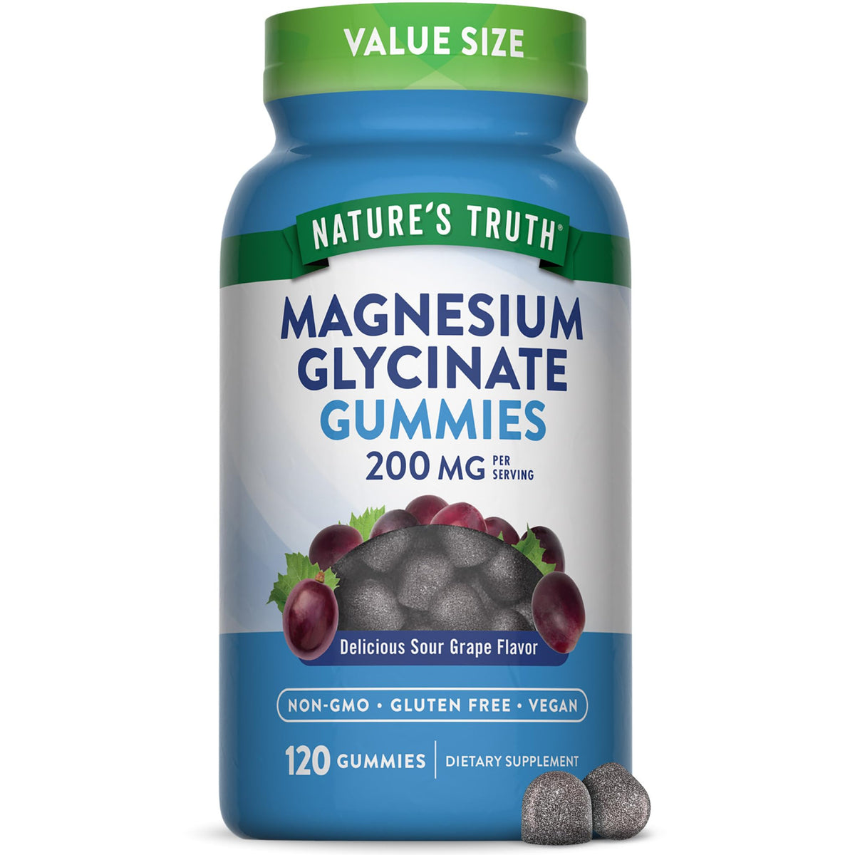 Nature's Truth Magnesium Glycinate Gummies for Adults - 200mg - 120 Count - Grape Flavor - Vegan, Non-GMO & Gluten Free Supplement