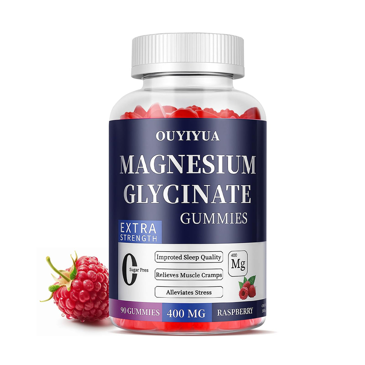 Magnesium Glycinate 400mg Gummies, Sugar Free Magnesium Gummies with Vitamins D, B6 for Sleep Support