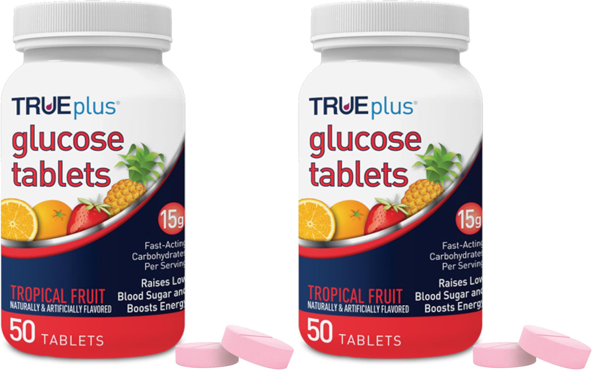 TRUEplus Glucose Tablets, Tropical Fruit Flavor - 50ct Bottle (Pack of 2)