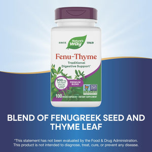 Nature's Way Fenu-Thyme - Traditional Digestive Support Blend* - 900 mg of Thyme & Fenugreek per 2-Capsule Serving - Non-GMO Project Verified & Dairy Free - 100 Vegan Capsules Nature's WayBuy Supplements Australia