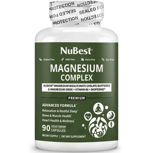 Magnesium Glycinate Chelate Complex with Albion Magnesium Bisglycinate Chelate, Vitamin B6 & BioPerine for Bone, Muscle, Natural Sleep, Nerve Function, Brain Booster | 3 Months Supply NuBest buy supplements Au