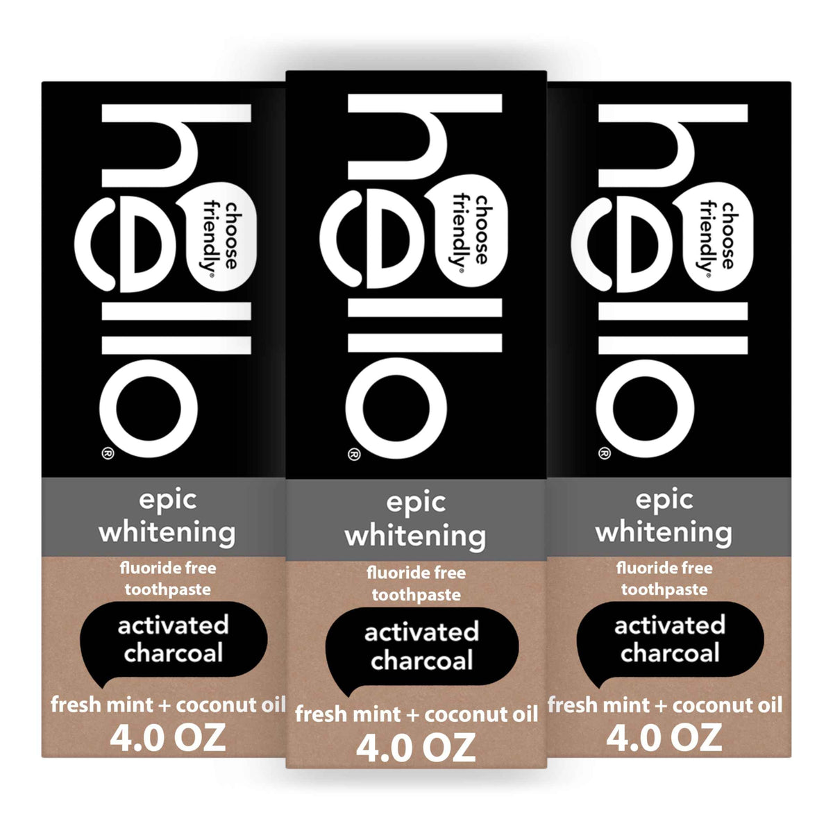 hello Epic Whitening Charcoal Fluoride Free Toothpaste, Activated Charcoal Toothpaste with Coconut Oil, Whitens Teeth Naturally, SLS Free