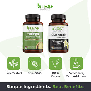 B'LEAF NATURE Moringa and Quercetin Bundle - Non-GMO, Vegan, High Absorption Capsules - 1000mg Quercetin Phytosome Blend + 1000mg Moringa - Natural Energy, Wellness and Immune Support Supplements B'LEAF NATURE buy supplements Au