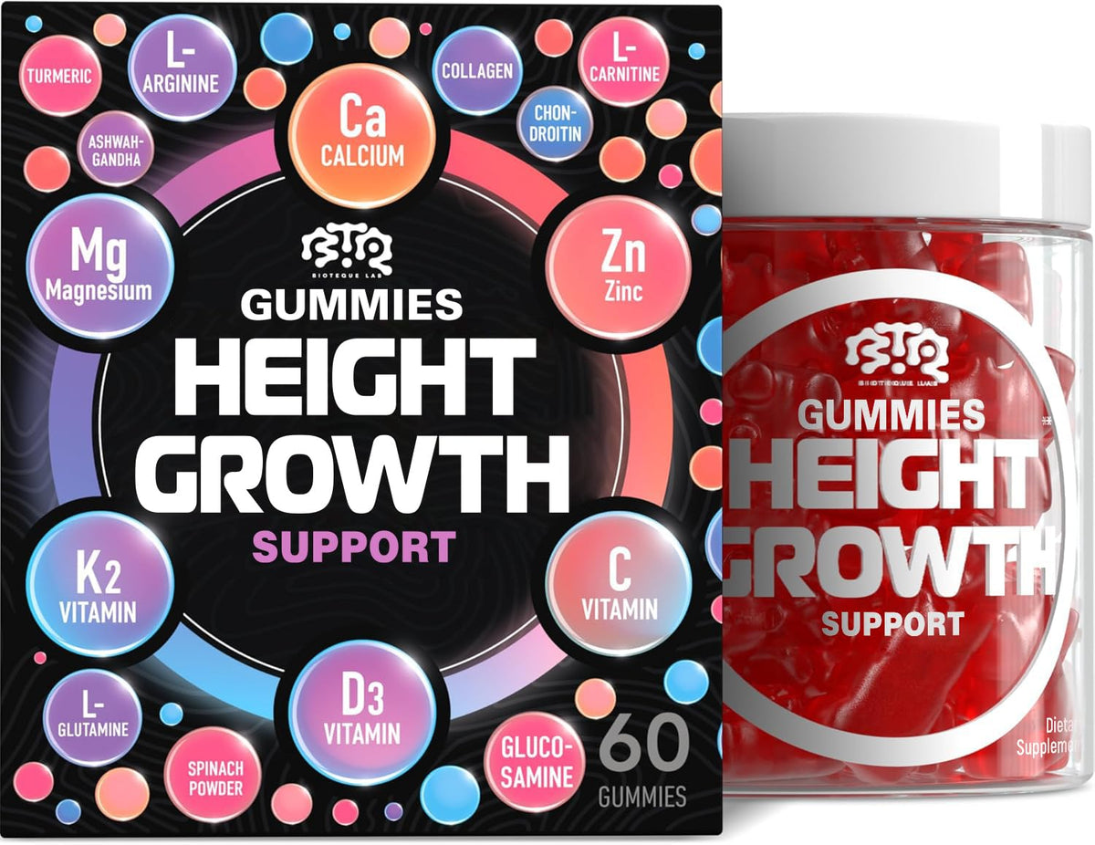 BIOTEQUELAB Height Growth Increase Gummies Vitamins, Grow Tall Supplement, Calcium, Magnesium, Zinc, Ashwagandha