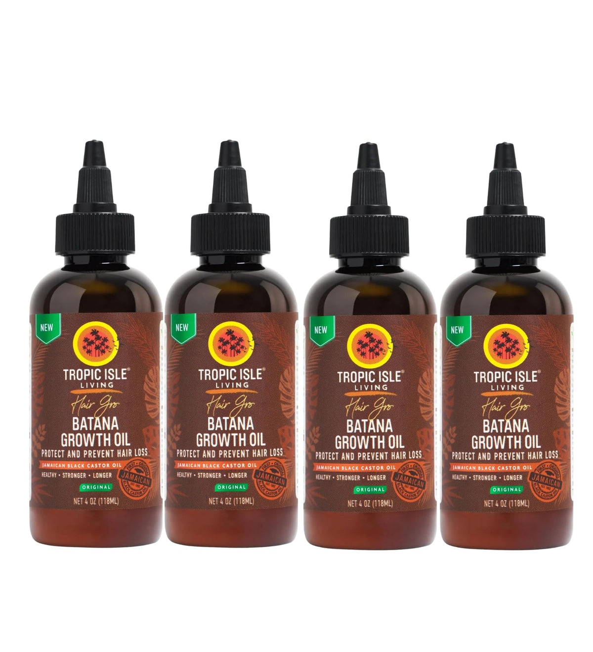 Tropic Isle Living Jamaican Black Castor Oil - 4x Jamaican Black Castor Oil Hair Food 4oz Bundle– Curling JBCO, Organic Hair Growth Blend - Gift Set (4 Items)