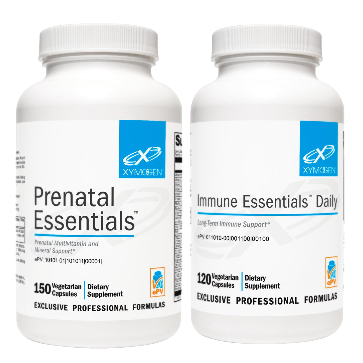 XYMOGEN Prenatal (150 Capsules) + Immune Essentials Daily (120 Capsules) 2-Product Bundle