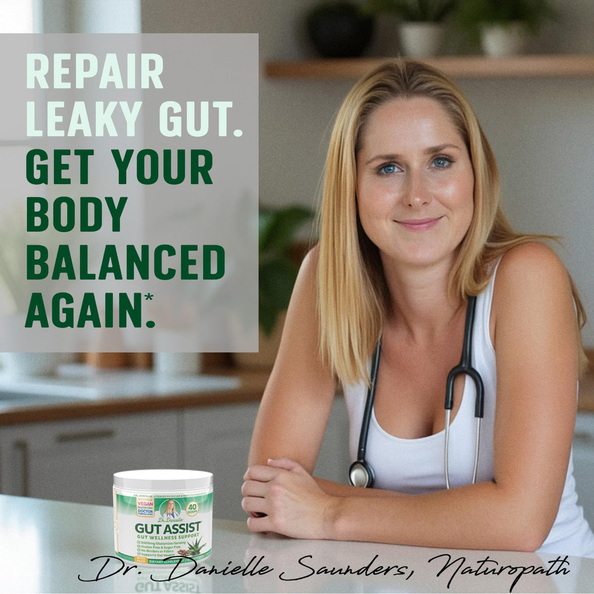 Leaky Gut Support Powder - L-Glutamine Gut Lining Digestive Drink Mix - Gluten-Free Doctor Crafted Botanical Formula - Gut Assist by Dr. Danielle