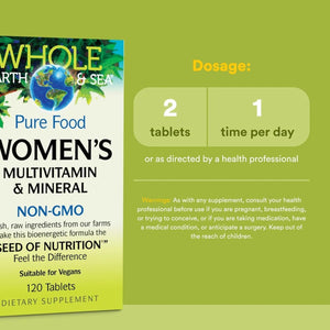 Natural Factors Whole Earth & Sea Women's Multivitamin & Mineral, Whole Food Supplement, Vegan, 120 Tablets Natural Factors
