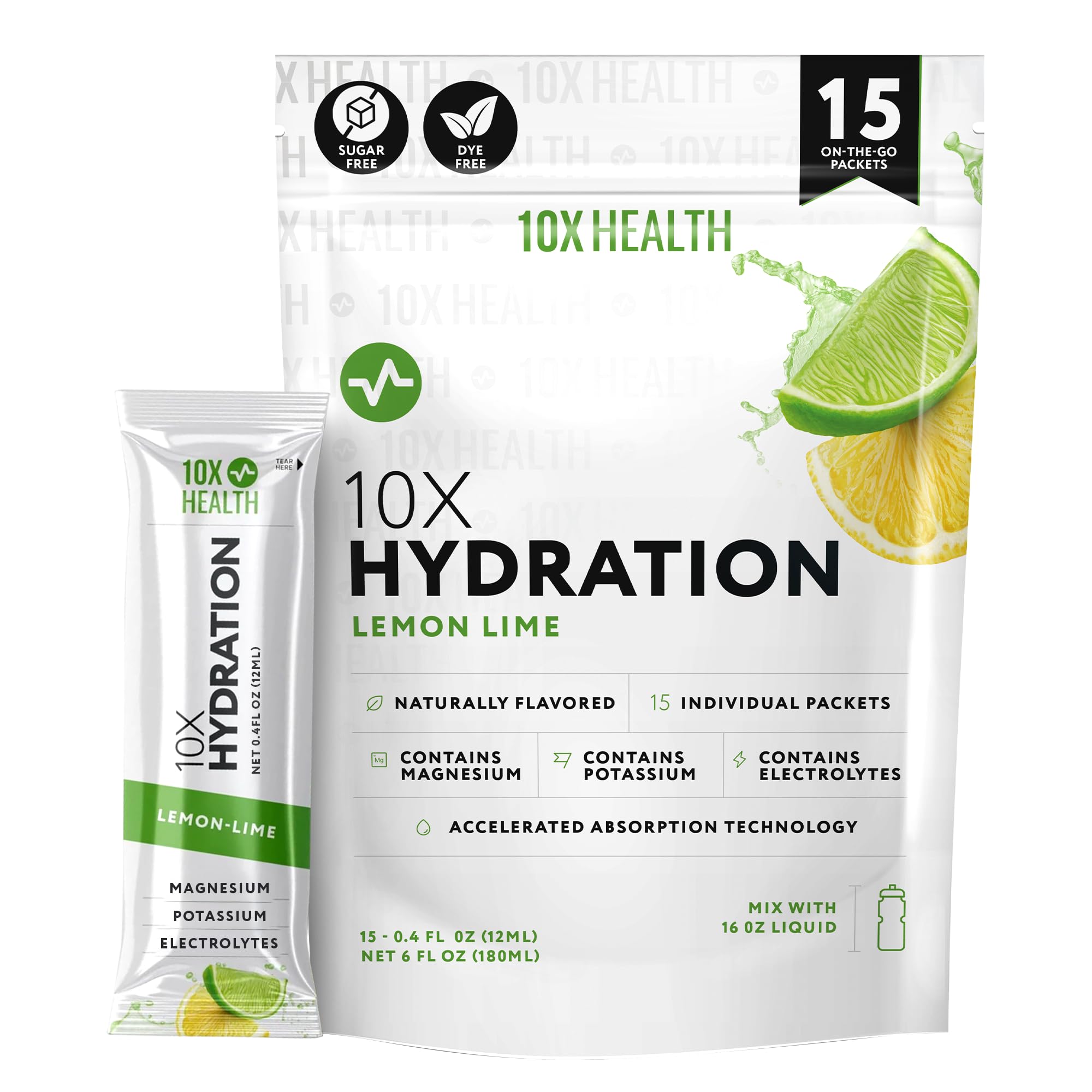10X Health Electrolyte Drink Mix - Wave Crusher, 15 Sticks - Hydration Packets: Sodium, Magnesium & Potassium Citrate, Wave Crusher, 15 Sticks