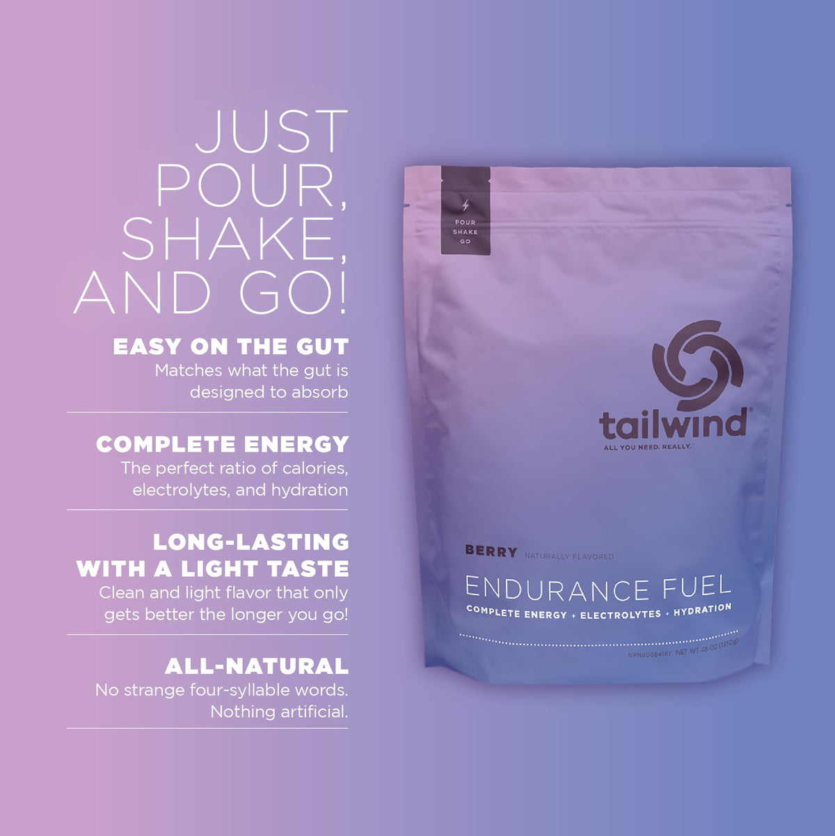 Tailwind Nutrition Endurance Fuel Carb & Electrolyte Drink Mix Berry - Vegan, Gluten-Free 30 Servings