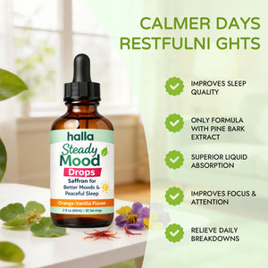ReviveNerve Halla Steady Mood Drops, with Pine Bark Extract, Orange-Vanilla Flavor - Promotes Mood, Focus, Attention & Sleep Support - Liquid Drops(1pcs) ReviveNerveBuy Supplements Australia