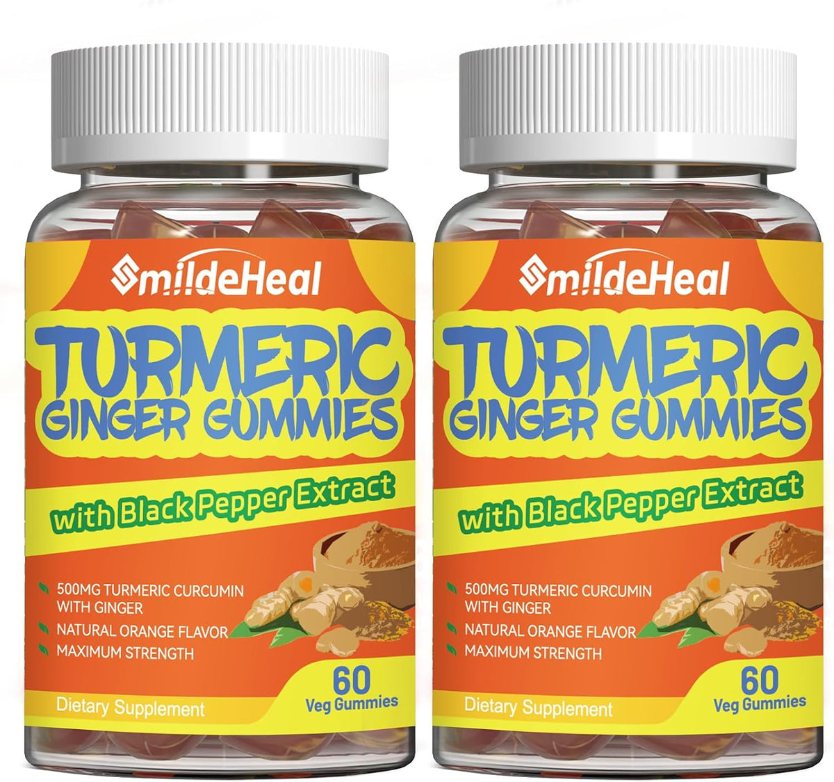 Turmeric Curcumin Gummies 500mg, with Turmeric Root Extract 120 Count - Turmeric Curcumin Gummies 500mg, with Turmeric Root Extract, Ginger Root, Black Pepper Extract, 60 Count (Pack of 2)