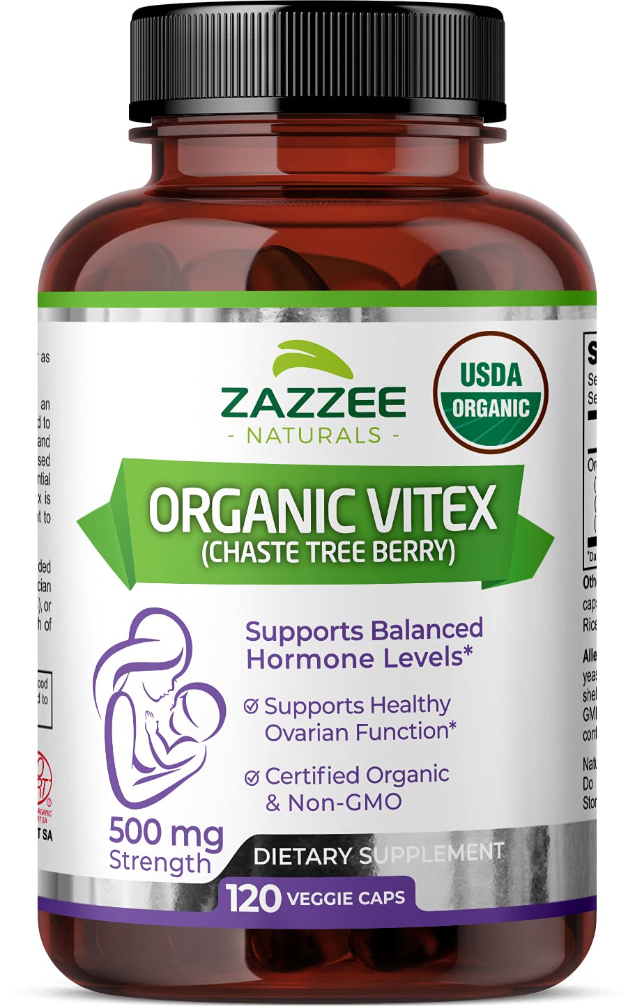 Zazzee USDA Organic Vitex, 500 mg Strength, 120 Vegan Capsules, 4 Month Supply