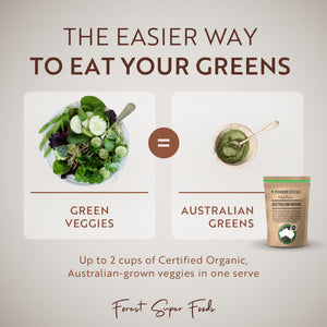 Certified Organic Australian Greens Whole Food Blend | 7 Incredible Whole Foods | No fillers or additives Forest Super Foods buy supplements Au