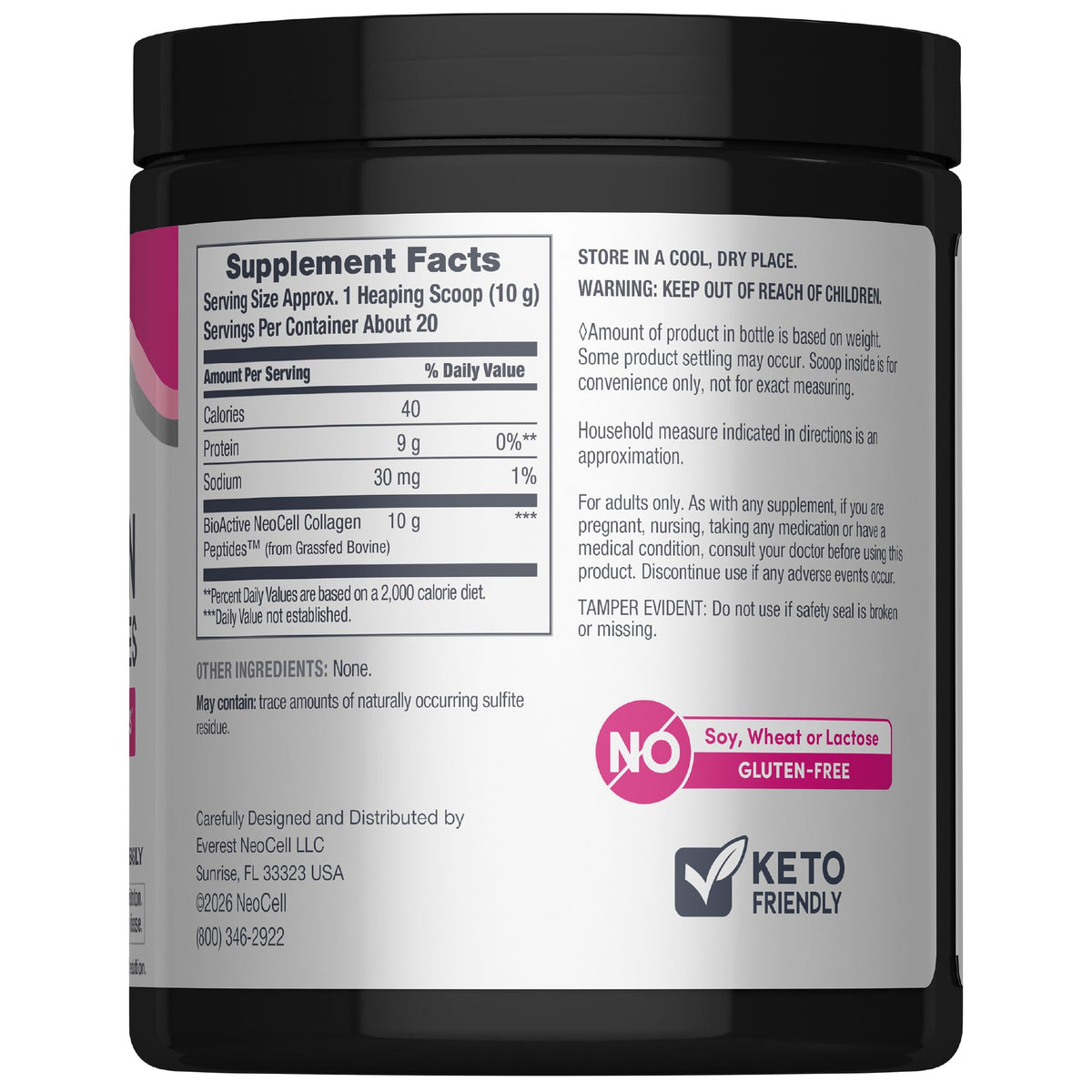NeoCell Grassfed Collagen Peptides Powder - 7 oz - Unflavored - for Women and Men - Hair, Skin, & Nails