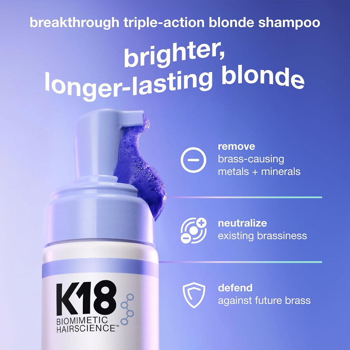 K18 TripleBright Oxidation Defense Purple Shampoo - For All Highlighted + Lifted Hair Tones (4.2 Fl oz)