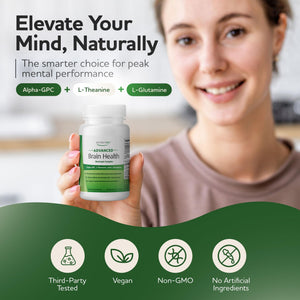 Advanced Brain Health Supplement with Alpha GPC, L-Theanine, L-Glutamine for Memory and Focus - 90 Capsules NutrifyMDBuy Supplements Australia