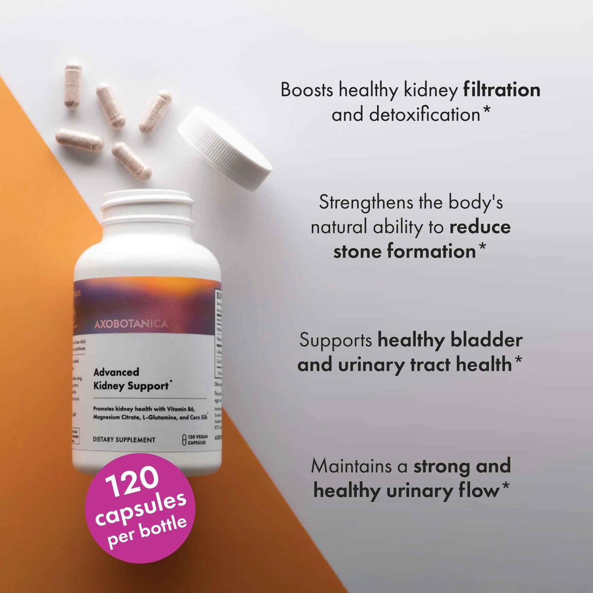 Axobotanica Kidney Cleanse Detox & Repair - Vitamin B6, Magnesium, L-Glutamine & Cornsilk - Kidney Support Supplement, Urinary Flow & Bladder Comfort