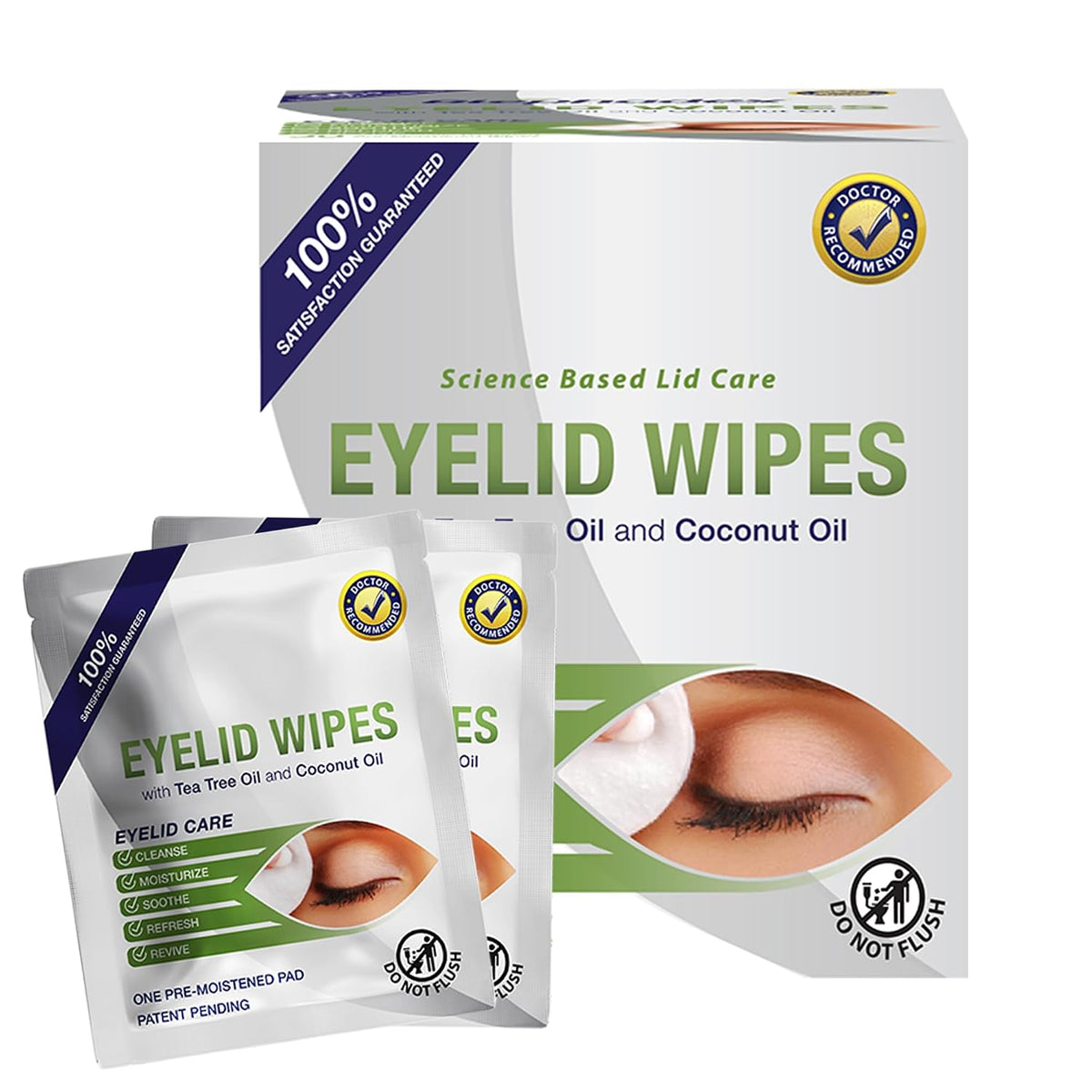 Lunovus Premium Eyelid Wipes With Tea Tree and Coconut Oil - Cleansing Wipes for People Itchy Eyes - Individually Wrapped - Box Of 30 Natural Eye Wipes