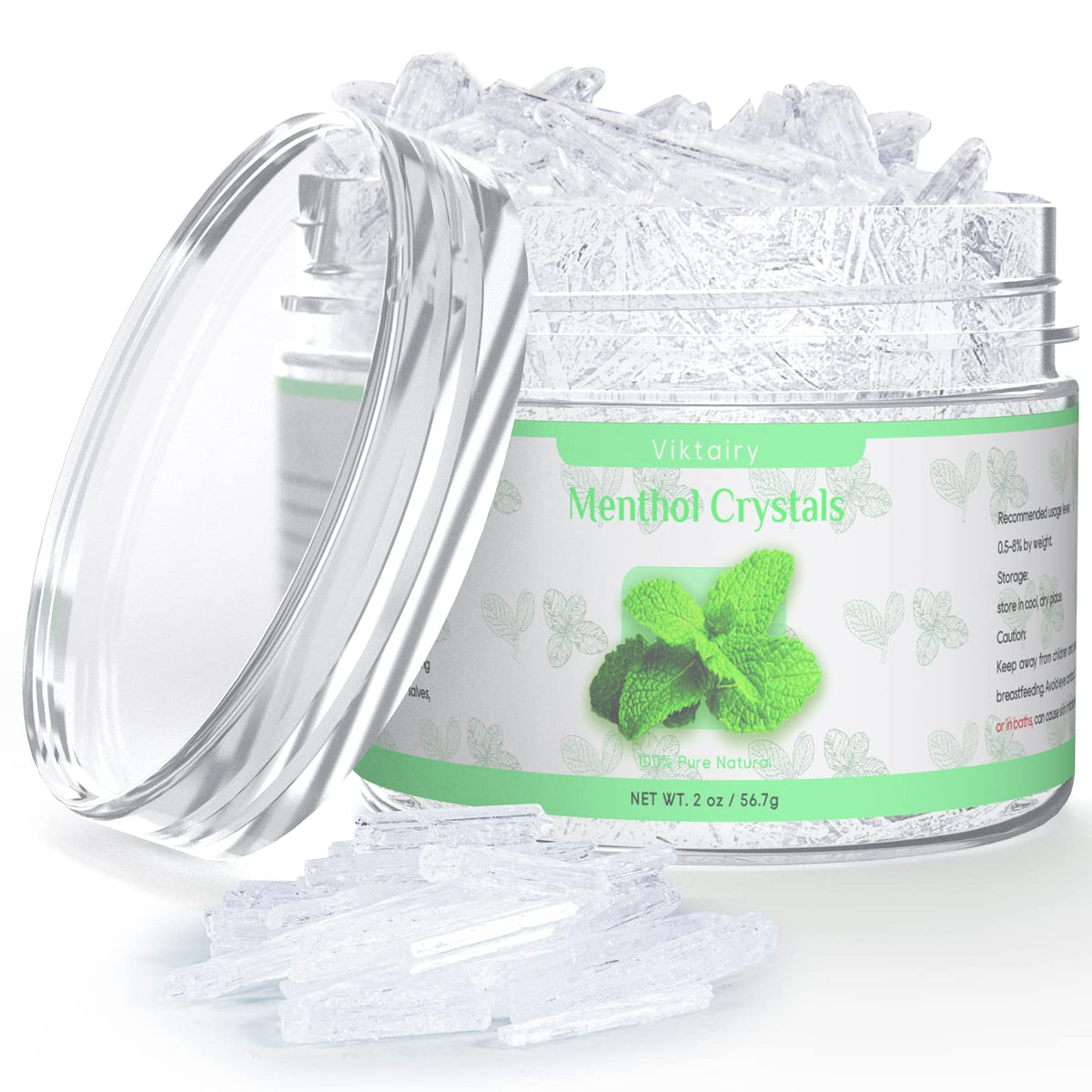 Viktairy Menthol Crystals 2 oz, 100% Pure Organic Mint Crystals | Great for Making Shower Steamers