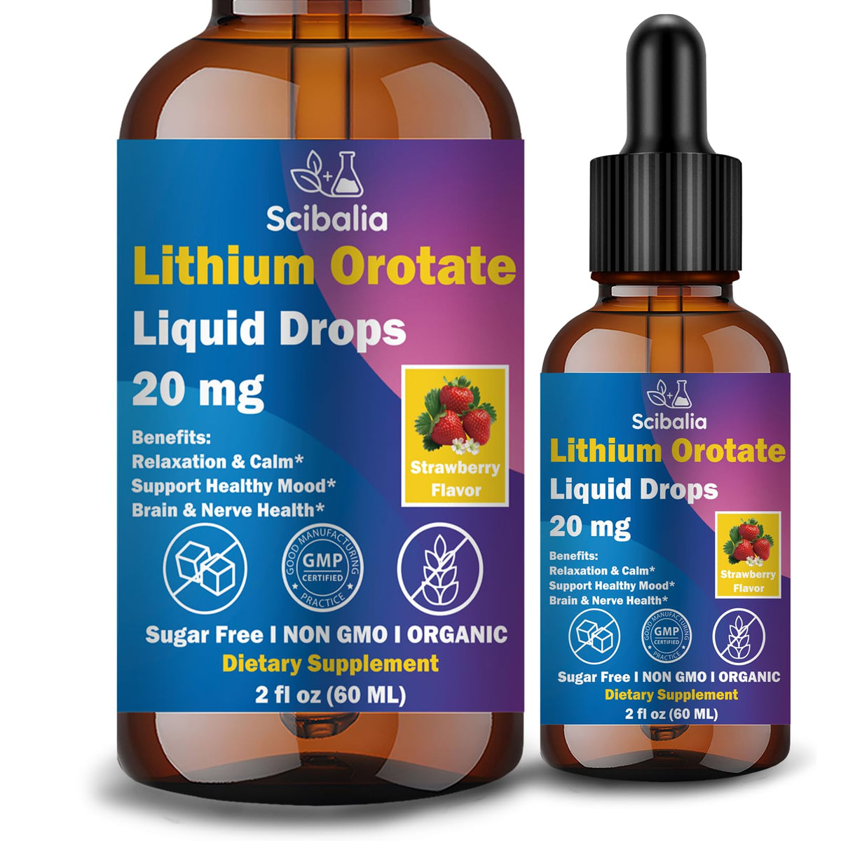 Scibalia Lithium Orotate Liquid Drops 20mg, Potency 11-in-1 Lithium Supplement w. NAC Magnesium Ashwagandha Theanine Vitamin D3 B6 B12 for Memory Brain Mood Cognitive Support