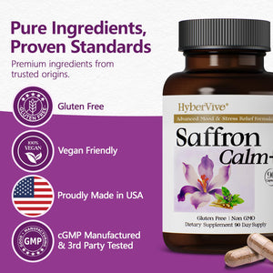 HyberVive Saffron Supplements with Ashwagandha & L-Theanine - 368.5MG - Mood Balance, Stress Relief & Mental Clarity – Cortisol Support for Women & Men, Made in USA, 90 Vegan Capsules HyberViveBuy Supplements Australia