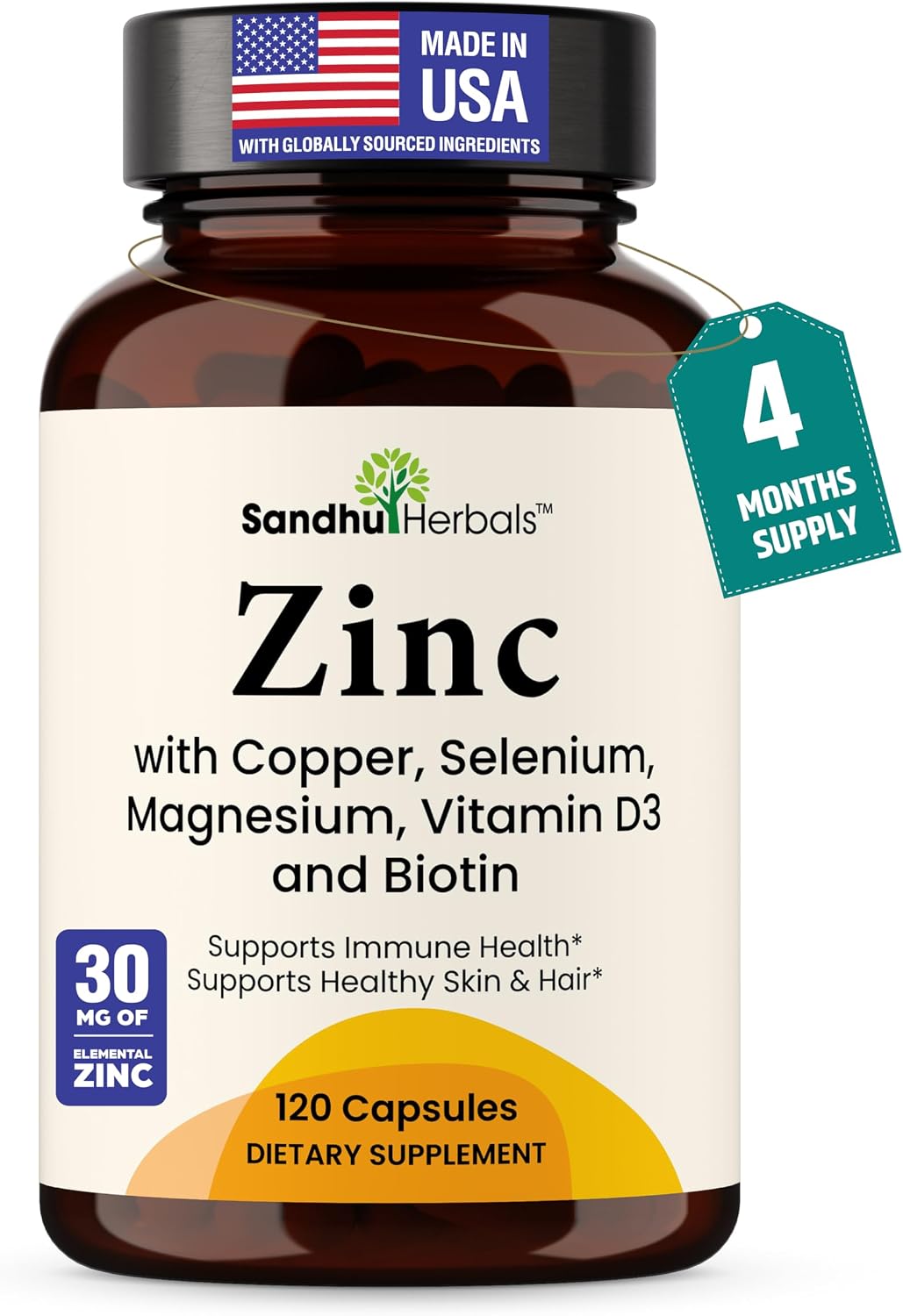 Zinc 30mg with Copper, Selenium & Vitamin D3 Bundle with Papaya Leaf Extract (120 Capsules Each) - Supports Immune Health