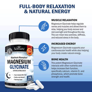 BioSchwartz Magnesium Glycinate 500mg Capsules (240 Mini Caps) Maximum Absorption Magnesium Supplement for Healthy Nerves Muscles Heart Mood and Sleep Support (Vegan, Gluten-Free, Non-GMO) BioSchwartzBuy Supplements Australia
