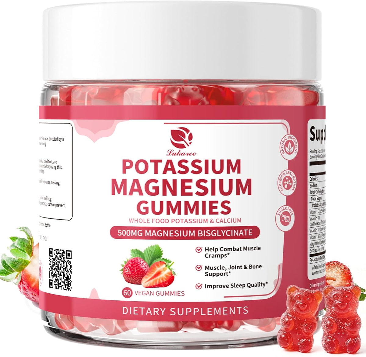 (2 Pack) Magnesium Potassium Supplement Gummies with Whole Food Calcium - New Formula Calm Magnesium & Plant Potassium Plus Chia Seed, D3, K2 & Calcium for Sleep, Leg Cramps & Muscle -Vegan, 60 Count