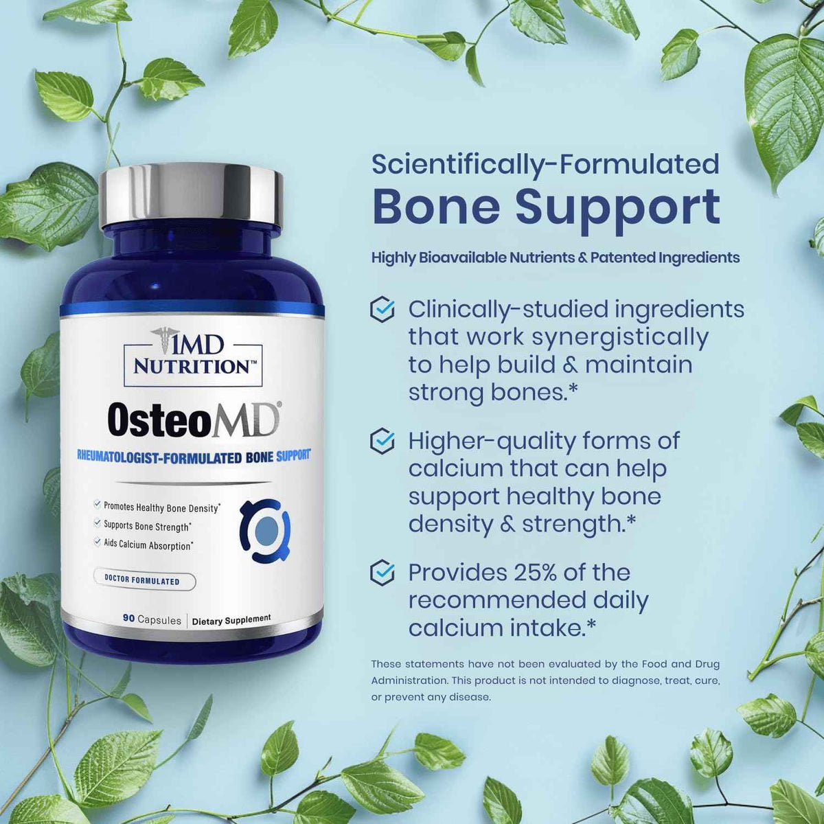 1MD Nutrition OsteoMD for Comprehensive Bone Support | with Calcium Hydroxyapatite, Vitamin D3 & K2 | 180 Capsules (2-Pack)