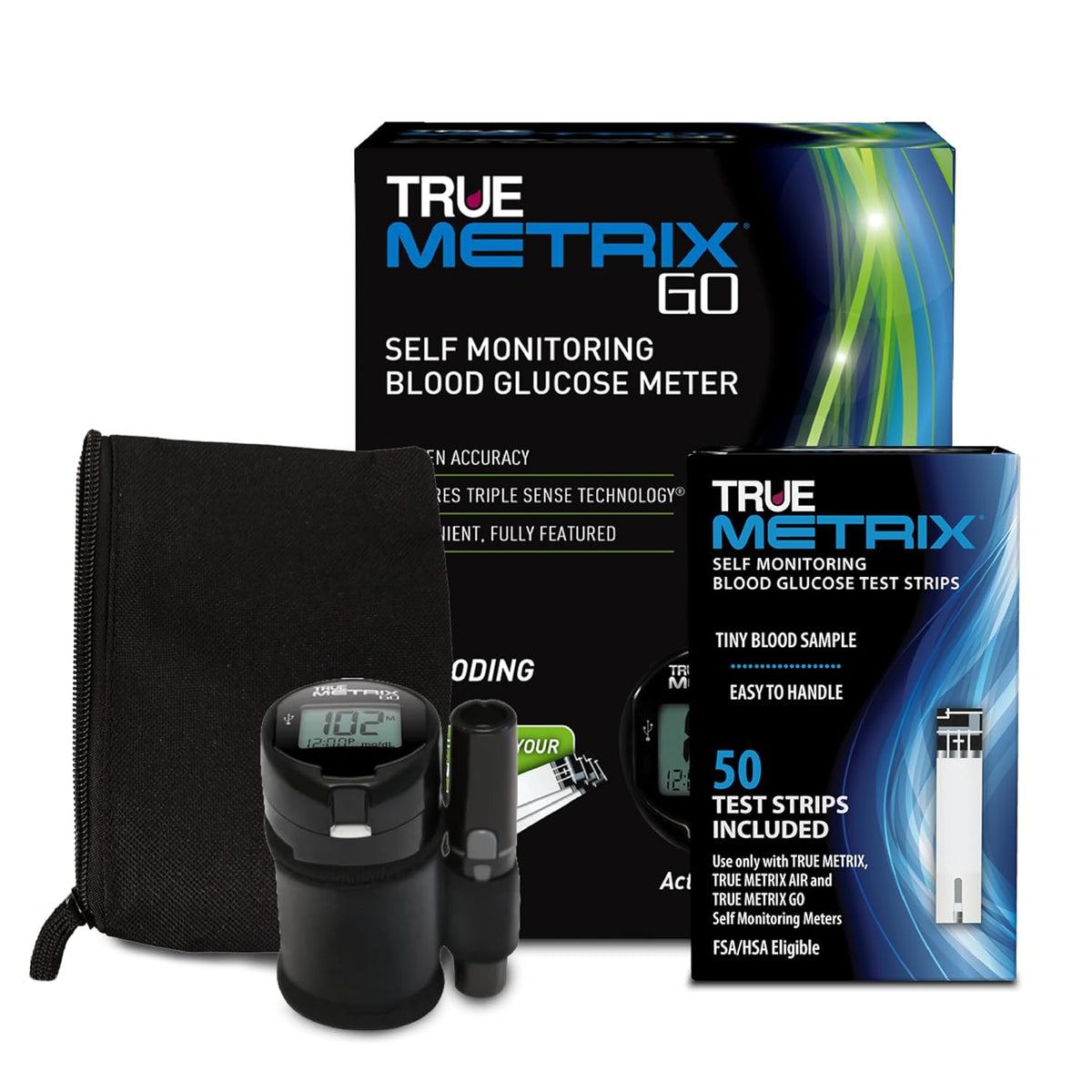 TRUE METRIX GO Meter Value Kit, Blood Glucose Monitor and Testing Supplies - Includes Blood Glucose Meter, Case, 50 Test Strips, Lancing Device - Fast, Easy Testing Supplies for Home Use and Travel