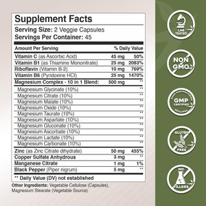Gade Nutrition Magnesium Complex 10 in 1 - Glycinate, Citrate, Malate, Oxide, Taurate, Aspartate, Gluconate Ascorbate Lactate Carbonate Zinc Copper Manganese & Vitamins 90 Count GADE NUTRITION BOOST YOUR HEALTH buy supplements Au