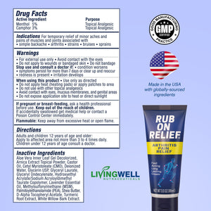 RUB ON RELIEF Arthritis Pain Relief Cream – 10-in-1 Non-Greasy Joints Pain Cream for Knees, Back, Neck, Hands, & Muscle Aches with Menthol, Camphor, Arnica, MSM & Turmeric Up to 8 Hours, 3oz (3 Pack) RUB ON RELIEFBuy Supplements Australia