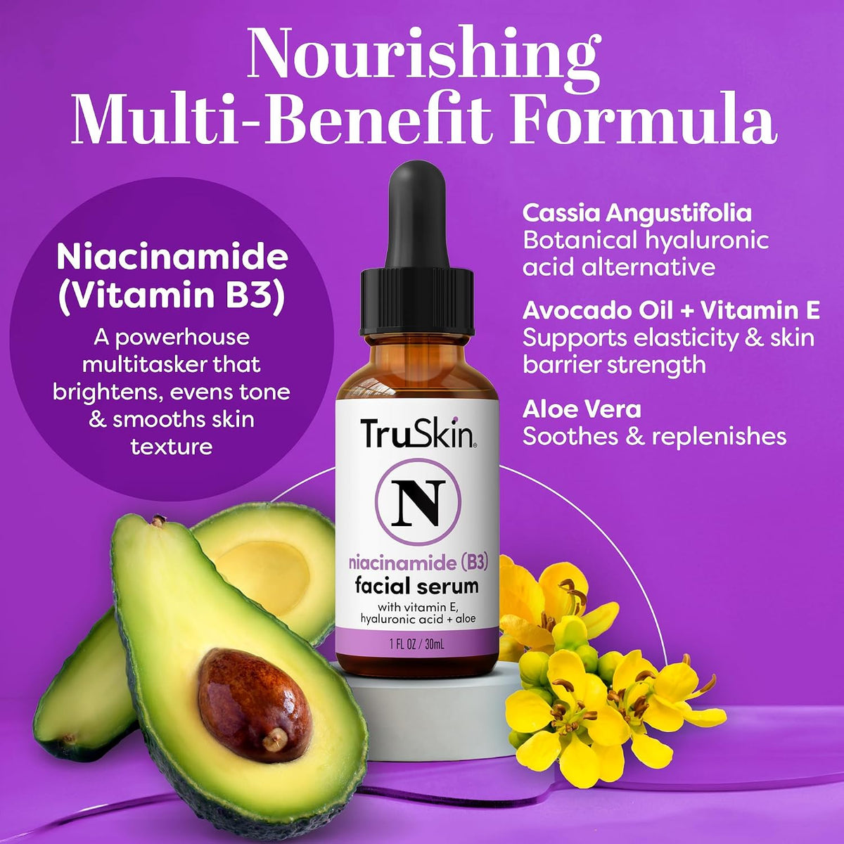 TruSkin Niacinamide Serum for Face with Hyaluronic Acid & Aloe, 1 fl oz - Pore-minimizing Vitamin B3 serum with Vitamin E helps balance uneven tone and support clearer, smoother-looking skin