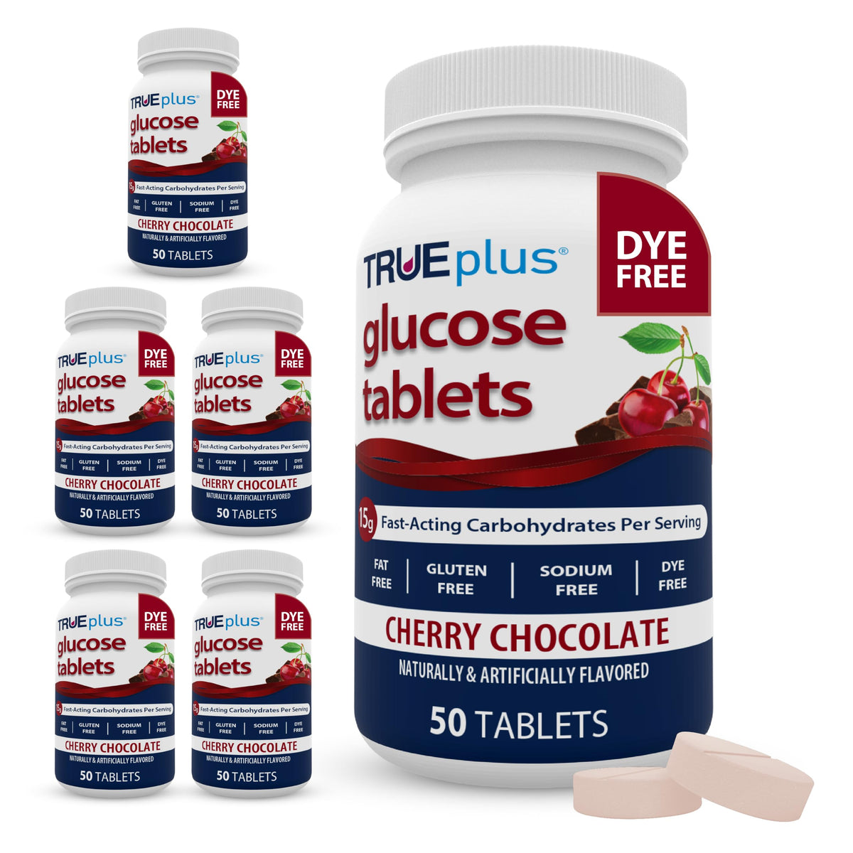 TRUEplus Glucose Tablets, Grape, Raspberry, Orange Flavors, 50 Count - Chewable Tablets, 15g Fast-Acting Carbohydrates, Fat Free, Gluten Free, Boosts Energy, Great Tasting and Easy to Use