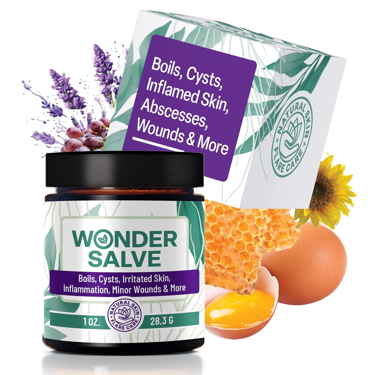 Wonder Salve - Drawing Salve Maximum Strength for Irritated & Flare-Prone Skin, Boils, Cyst, HS, Hemorrhoids, Ingrown Hair, Bumps, Anti-Chafing with Natural Propolis and Egg Yolk Extract, 1 oz