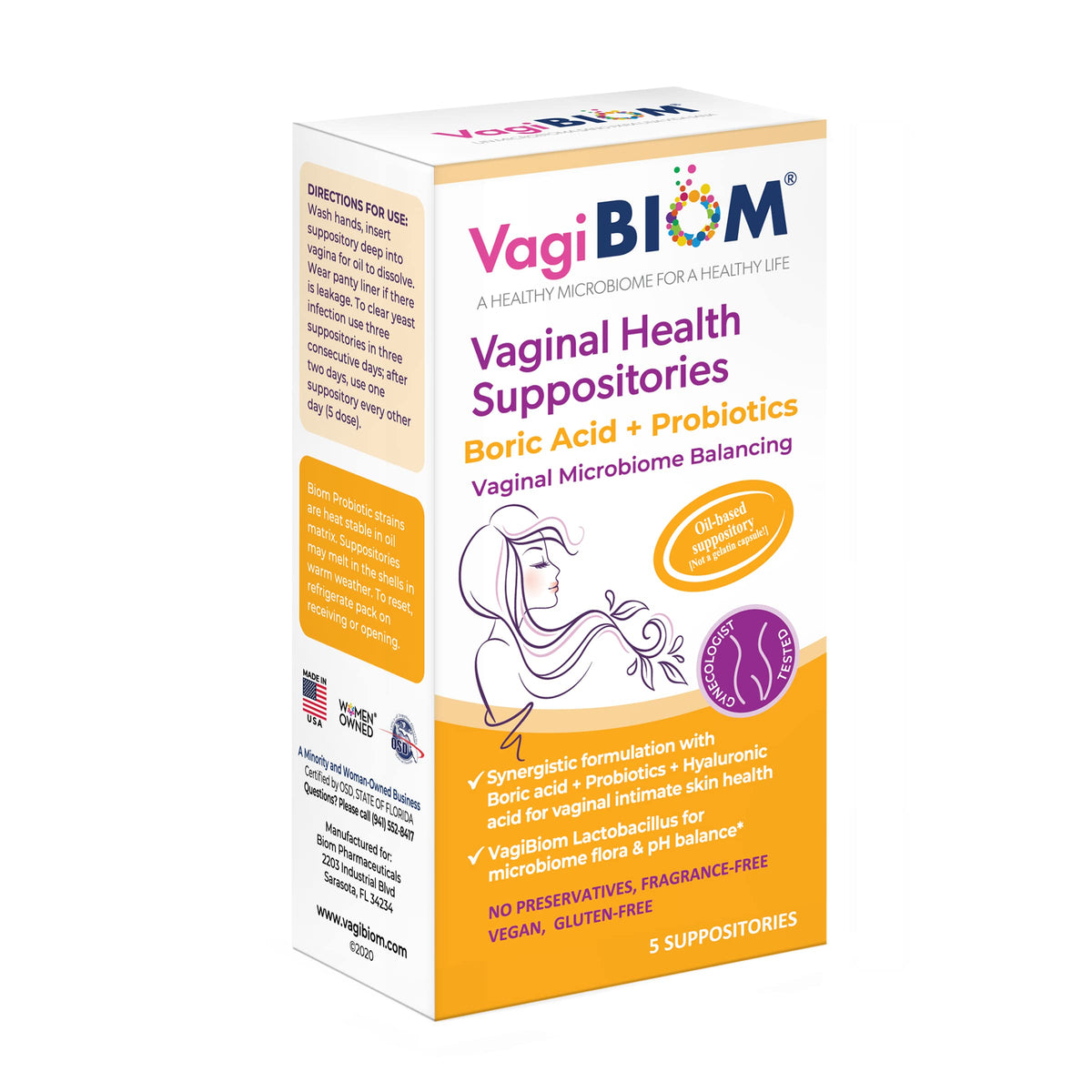 VagiBiom Boric Acid Suppositories with Lactobacillus: Microbiome Flora Balance; Balance and Nourishes