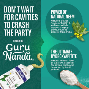 GuruNanda Hydroxyapatite Toothpaste for Whitening with Neem & Xylitol, SLS & Fluoride Free Formula with Tongue Scraper & Squeezer - Freshens Breath, Fights Plaque