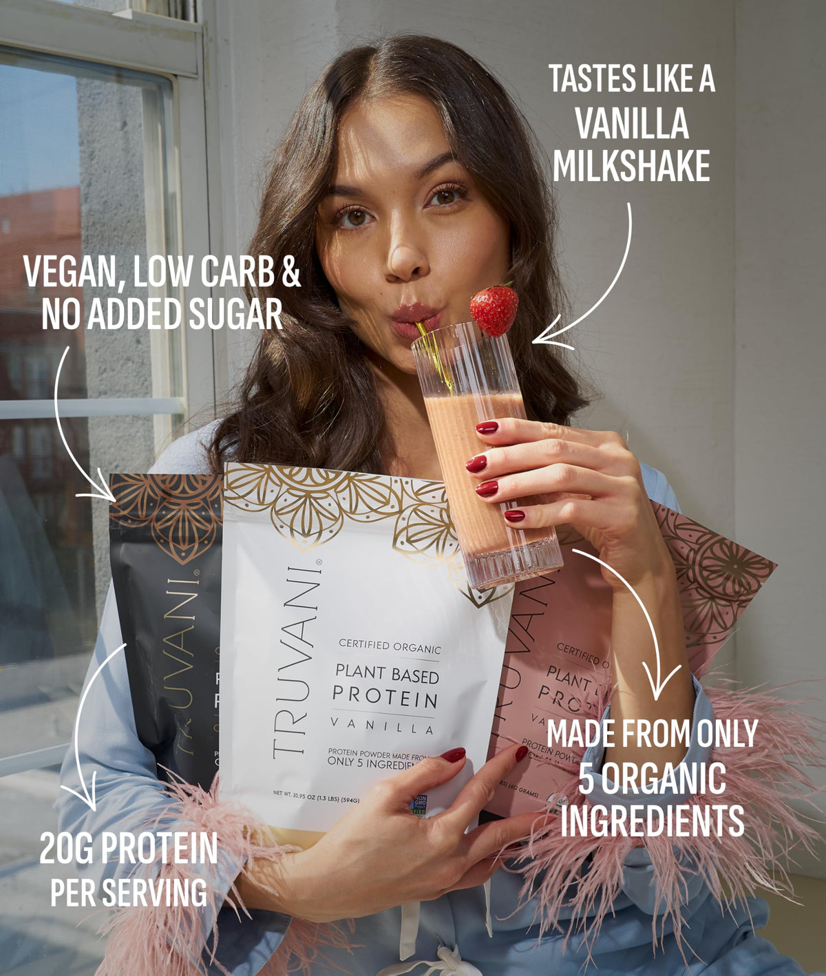 Truvani Organic Plant Based Protein Powder - Vanilla - 20g Pea Protein - 18 Servings - Vegan & Keto - Gluten & Dairy Free - Low Carb - No Added Sugar