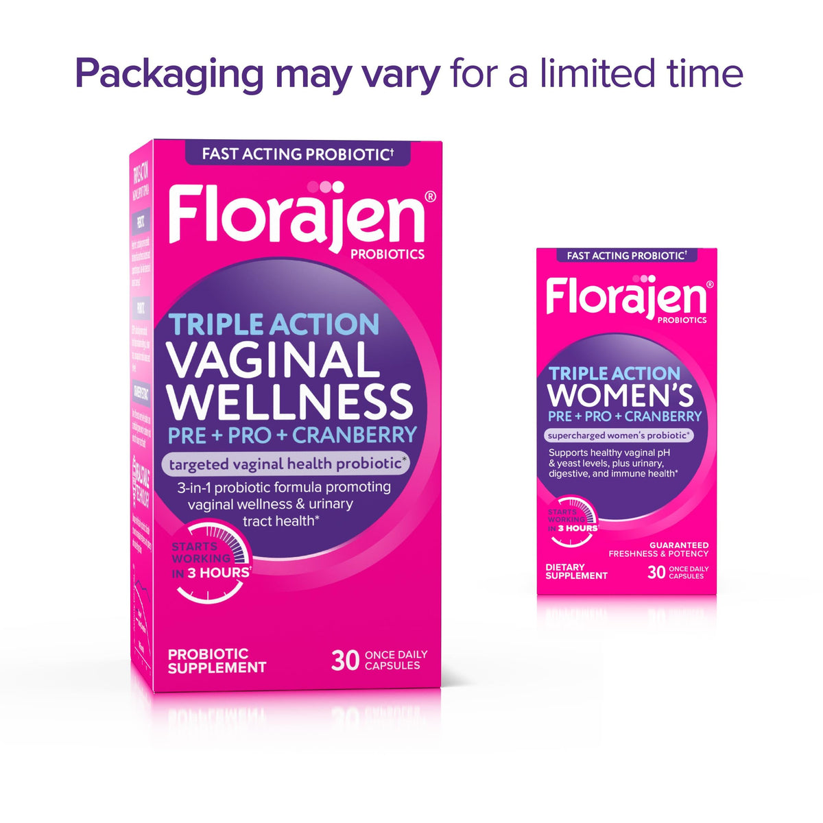 Florajen Women’s Triple-Action Probiotic, Prebiotic + Probiotic + Cranberry for Vaginal, Digestive, & Immune Support - Fast-Acting