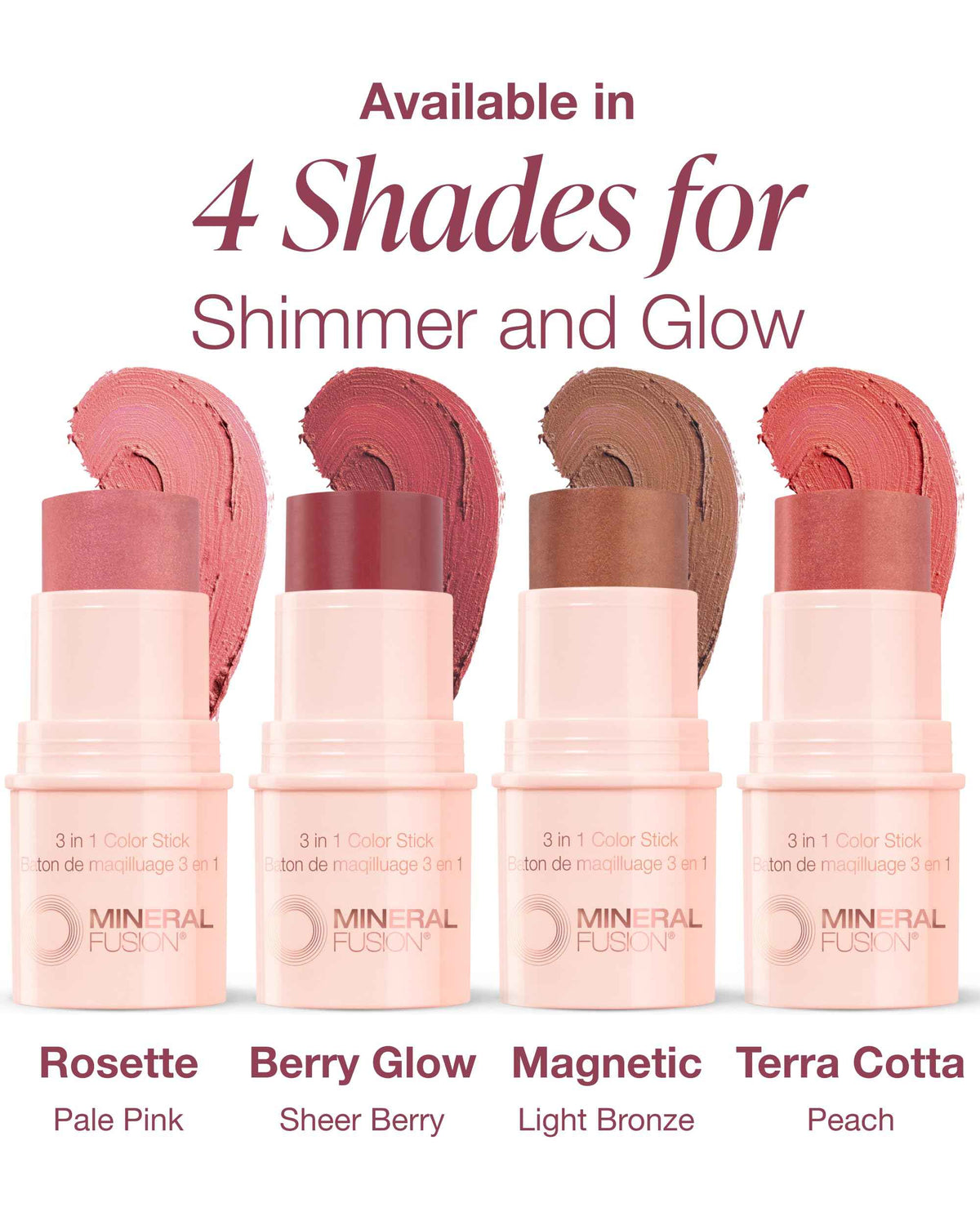 Mineral Fusion 3-in-1 Color Stick - Hydrating Cream Blush Tint for Cheek, Lip and Eye - Natural Multi Use Makeup (Rosette)