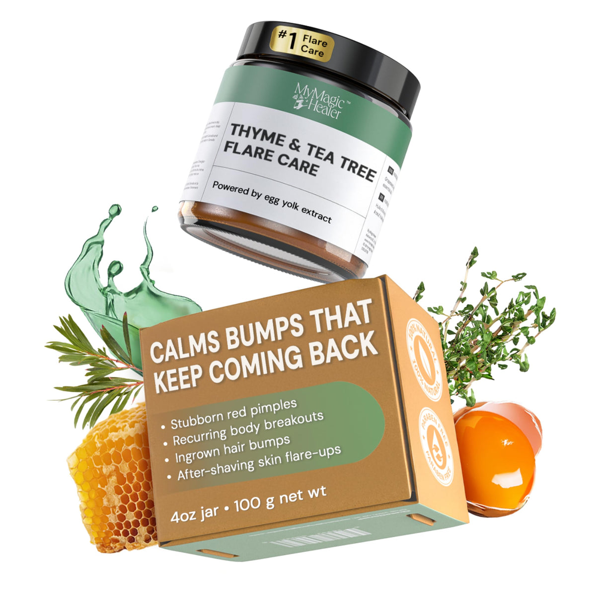 MyMagicHealer Thyme & Tea Tree Flare Care - Cystic Acne, Folliculitis, Ingrown Hair, Keratosis Pilaris, Razor Bumps, Body Bumps, Blind Pimples Multi-purpose Solution