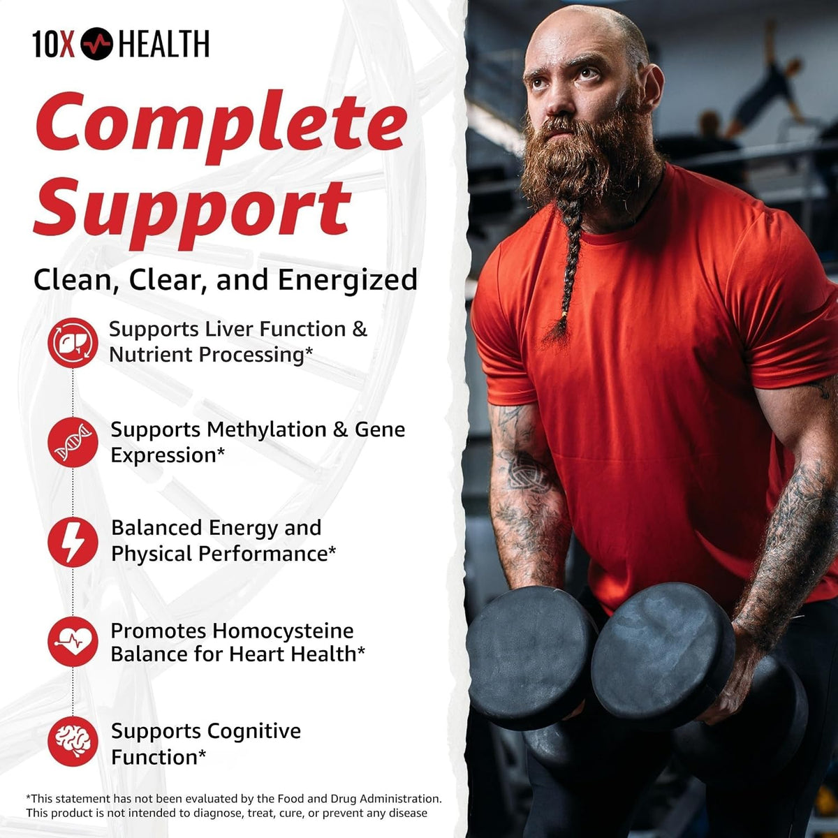 10X Health Tmg Supplements - 60 Capsules - Trimethylglycine: Betaine Anhydrous, Liver & Heart Support, Non-GMO & Gluten-Free
