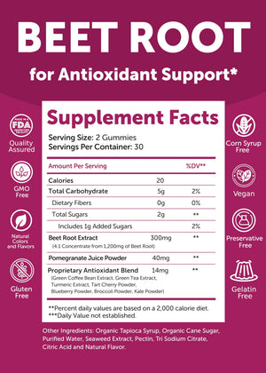 Lunakai USA Made Beet Root Gummies with Antioxidant Blend - Delicious Non-GMO Beet Chews, 60ct LunakaiBuy Supplements Australia